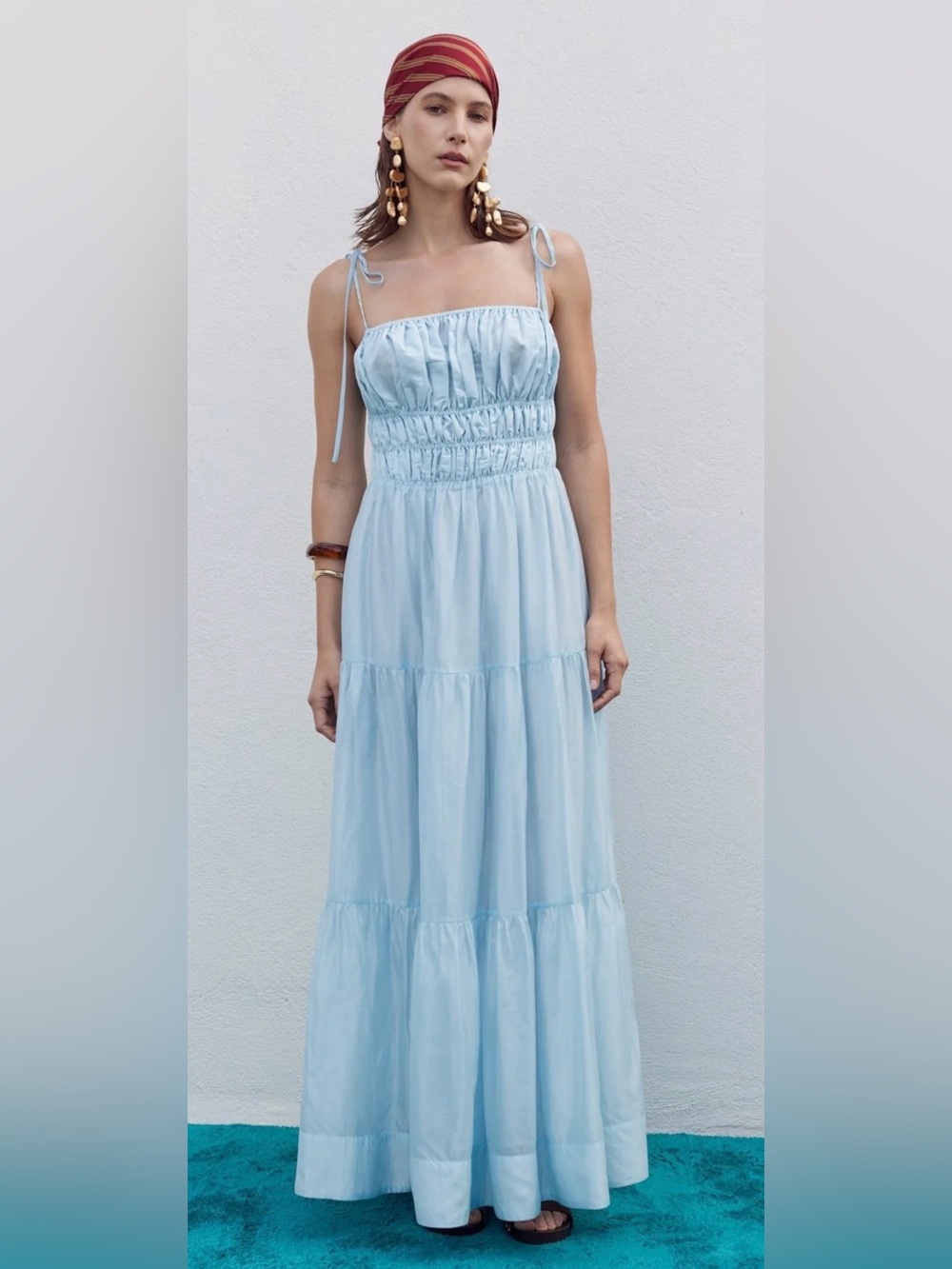 English Factory Light Blue Smocked Tiered Maxi Dress NWT